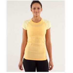 Lululemon Womens Swiftly Tech Short Sleeve Shirt Yellow Orange Yoga Running Sz 4